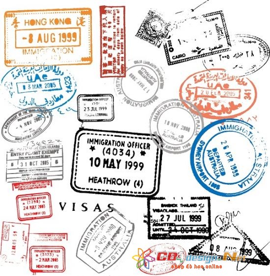 Vector bộ tem đóng dấu đẹp - Passport stamps vector 