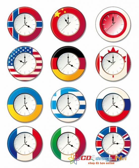 Vector đồng hồ - cờ các nước
